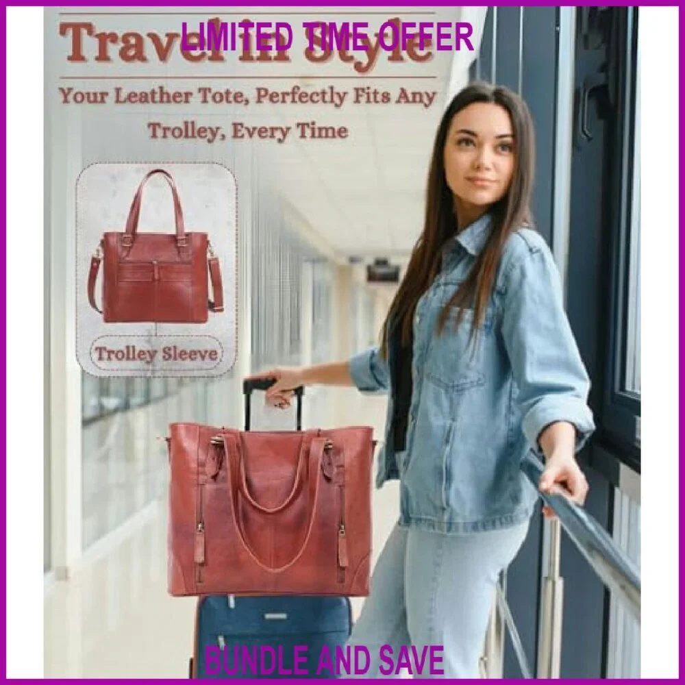 Genuine Leather Laptop Tote Bag for Women - 17